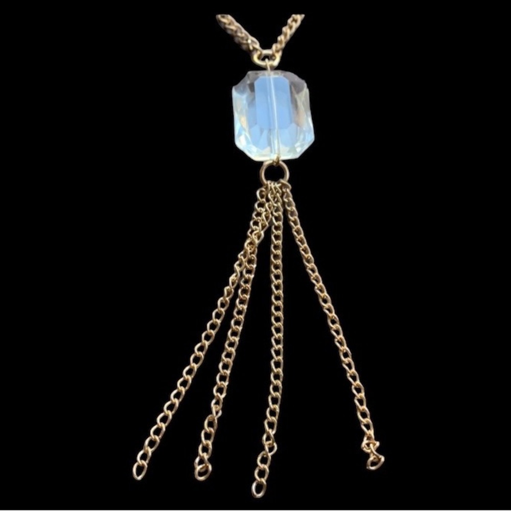 Clear Imitation Quartz Stone Tassel Fashion Costume Necklace Jewelry - Picture 4 of 5